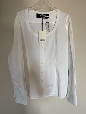NWT- Jacquemus White Scoop-Neck Button-Down Top